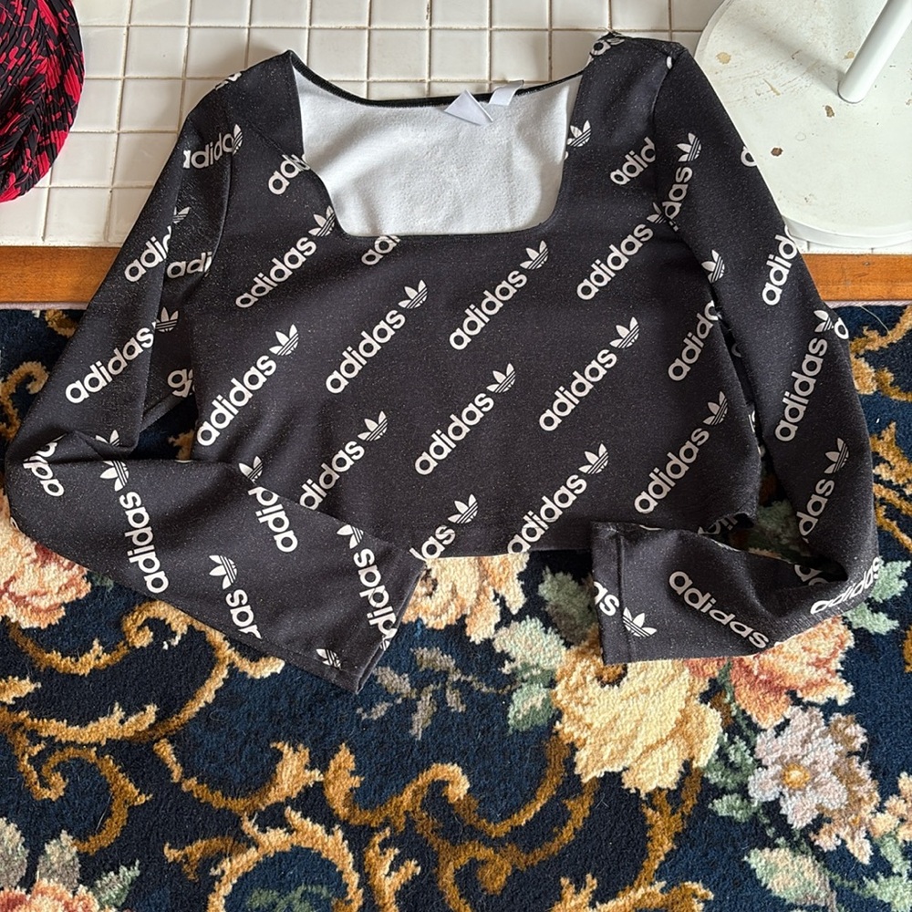 Adidas cropped metallic square neck top. Worn once. Retail 78 - Picture 2 of 4